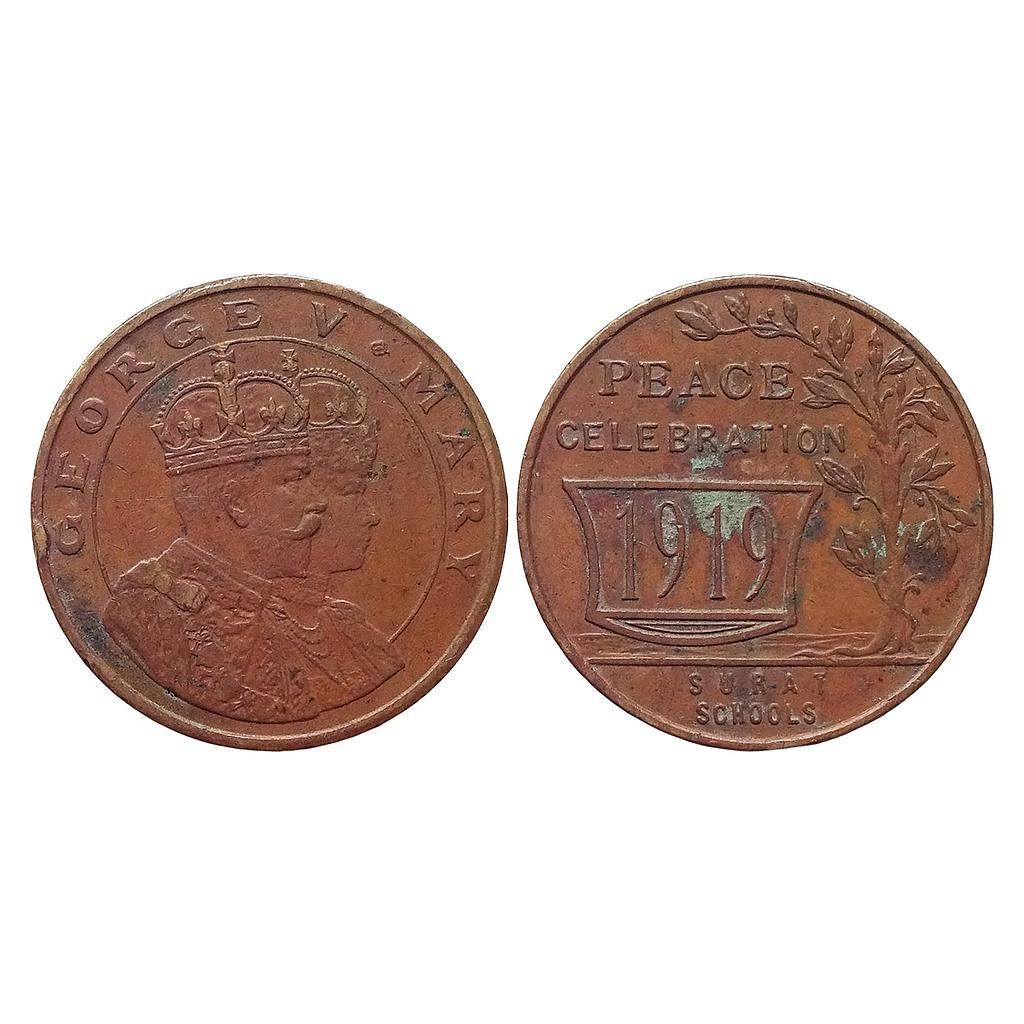 British India Peace Celebration Medal George V 1919 AD Copper Medal