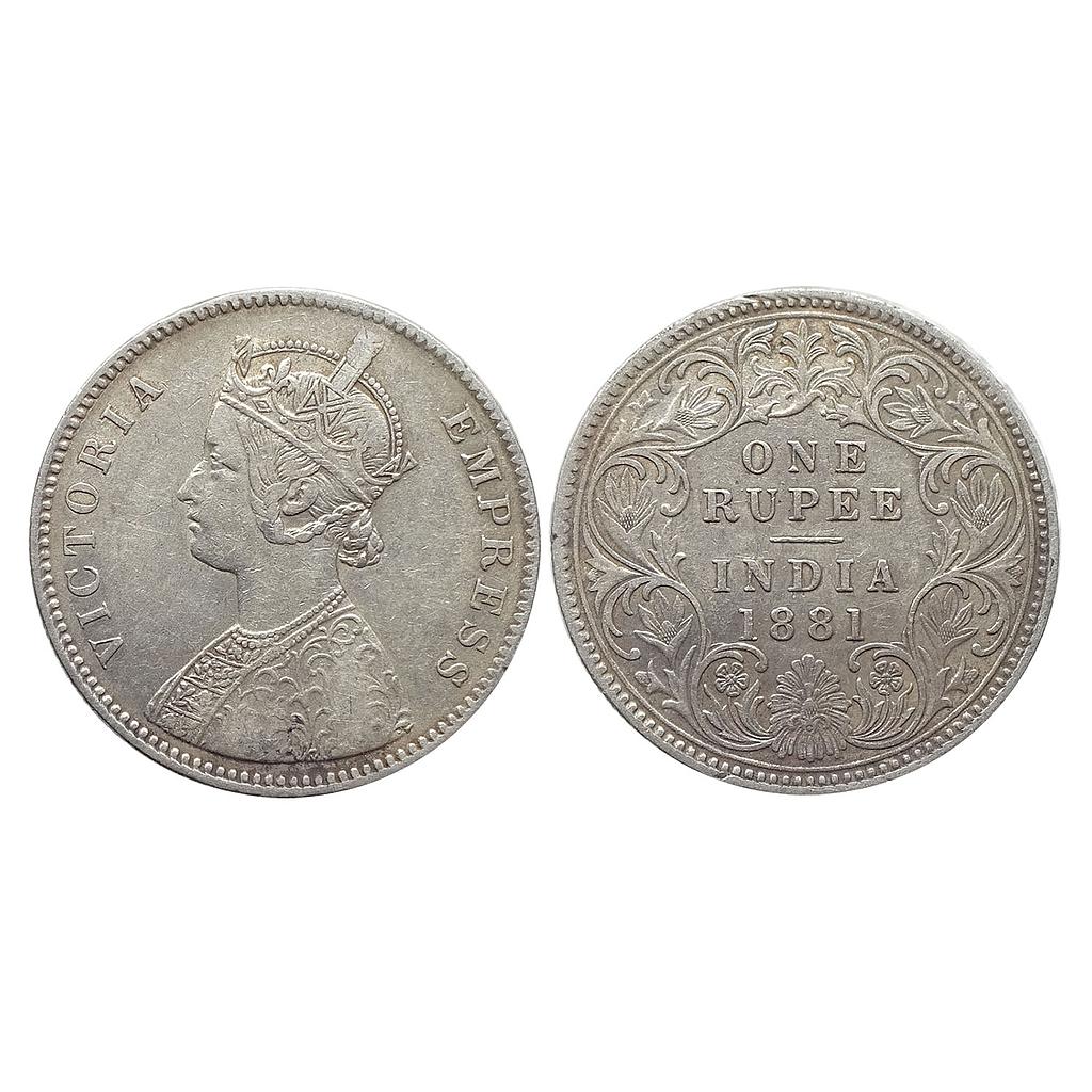 British India Victoria Empress 1881 AD Calcutta Mint A / I / C incuse Silver Rupee