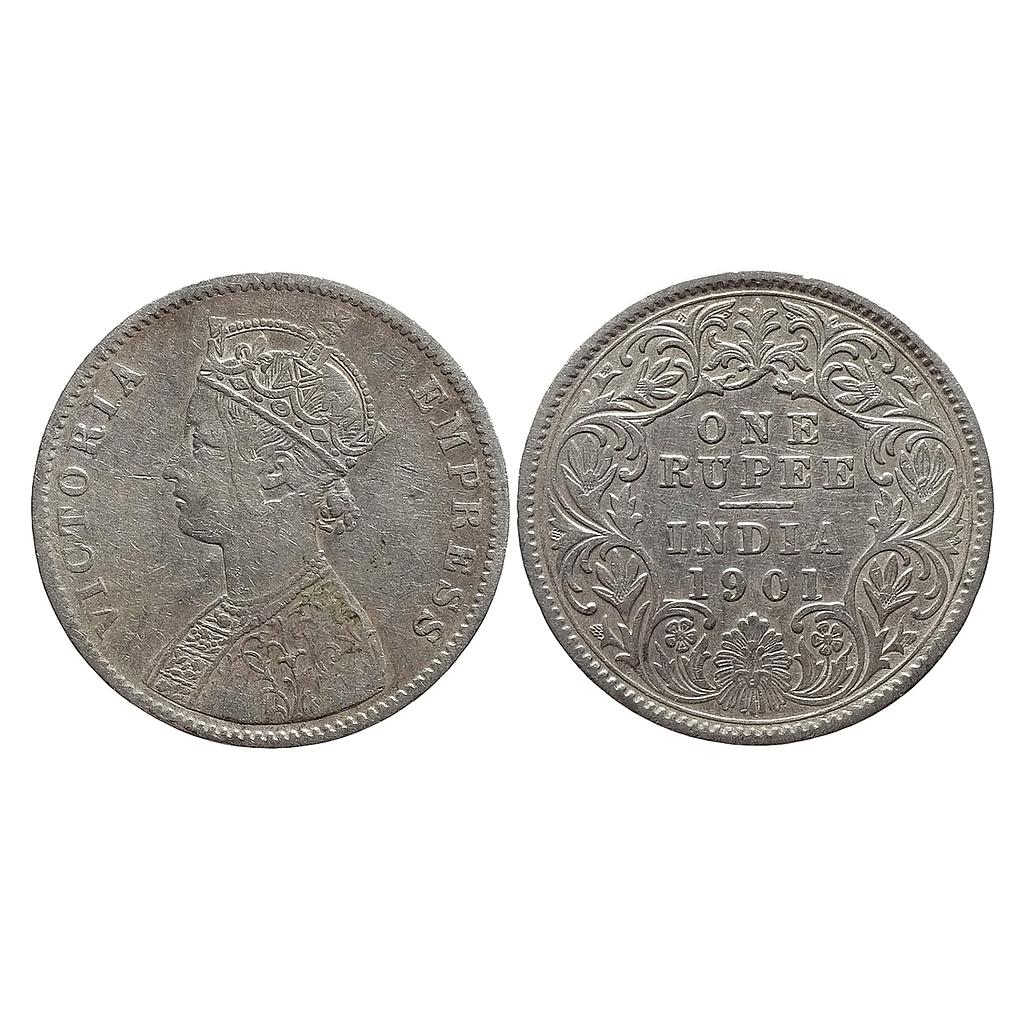 British India Victoria Empress 1901 AD Mule A4 / I / C incuse Calcutta Mint Silver Rupee
