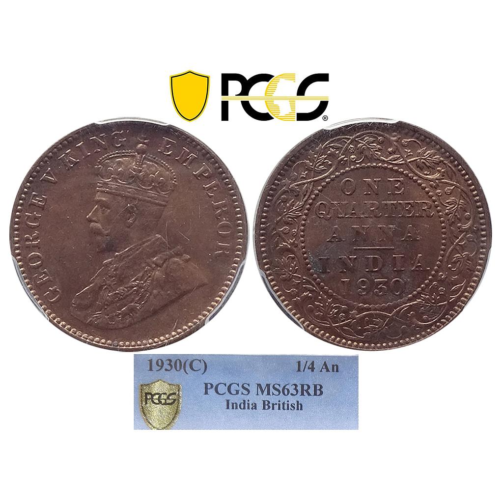 British India George V 1930 AD Calcutta Mint Copper 1/4 Anna