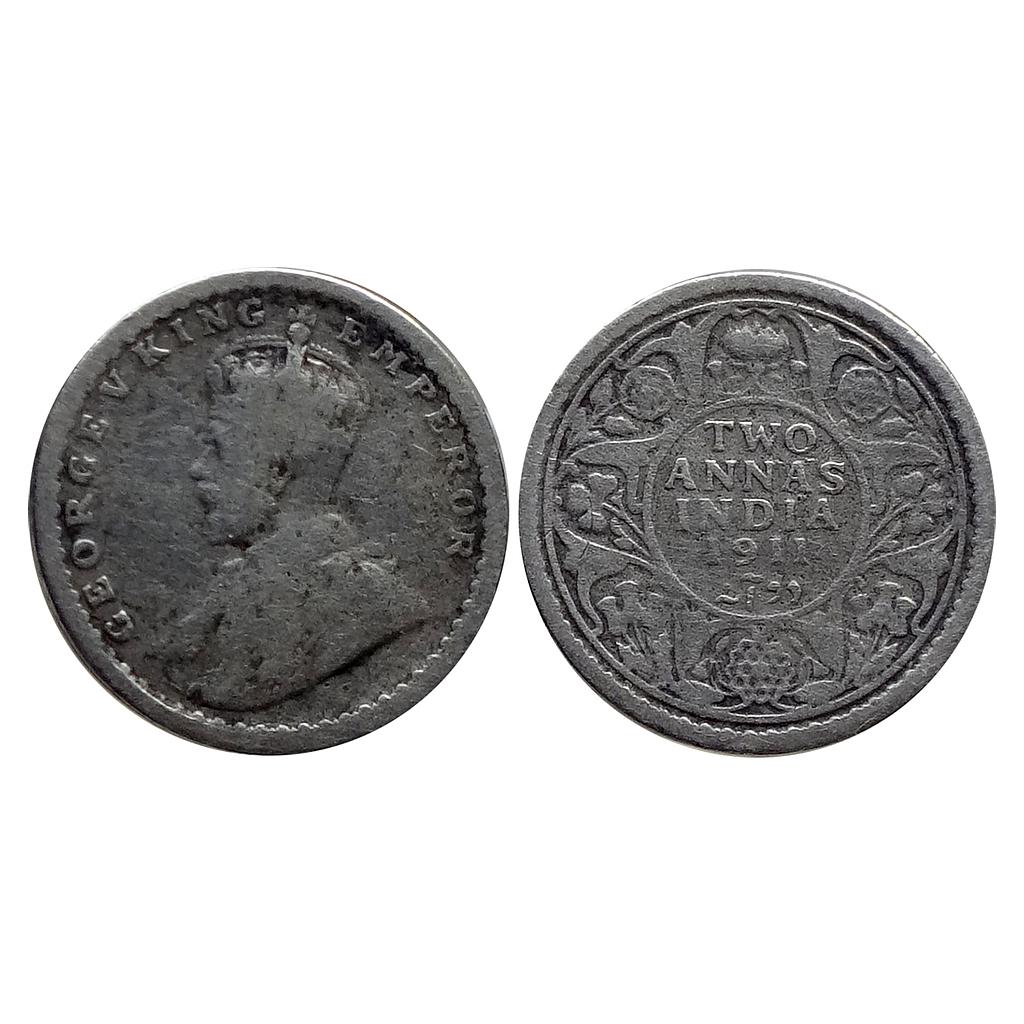 British India George V 1911 AD Calcutta Mint Silver 2 Annas