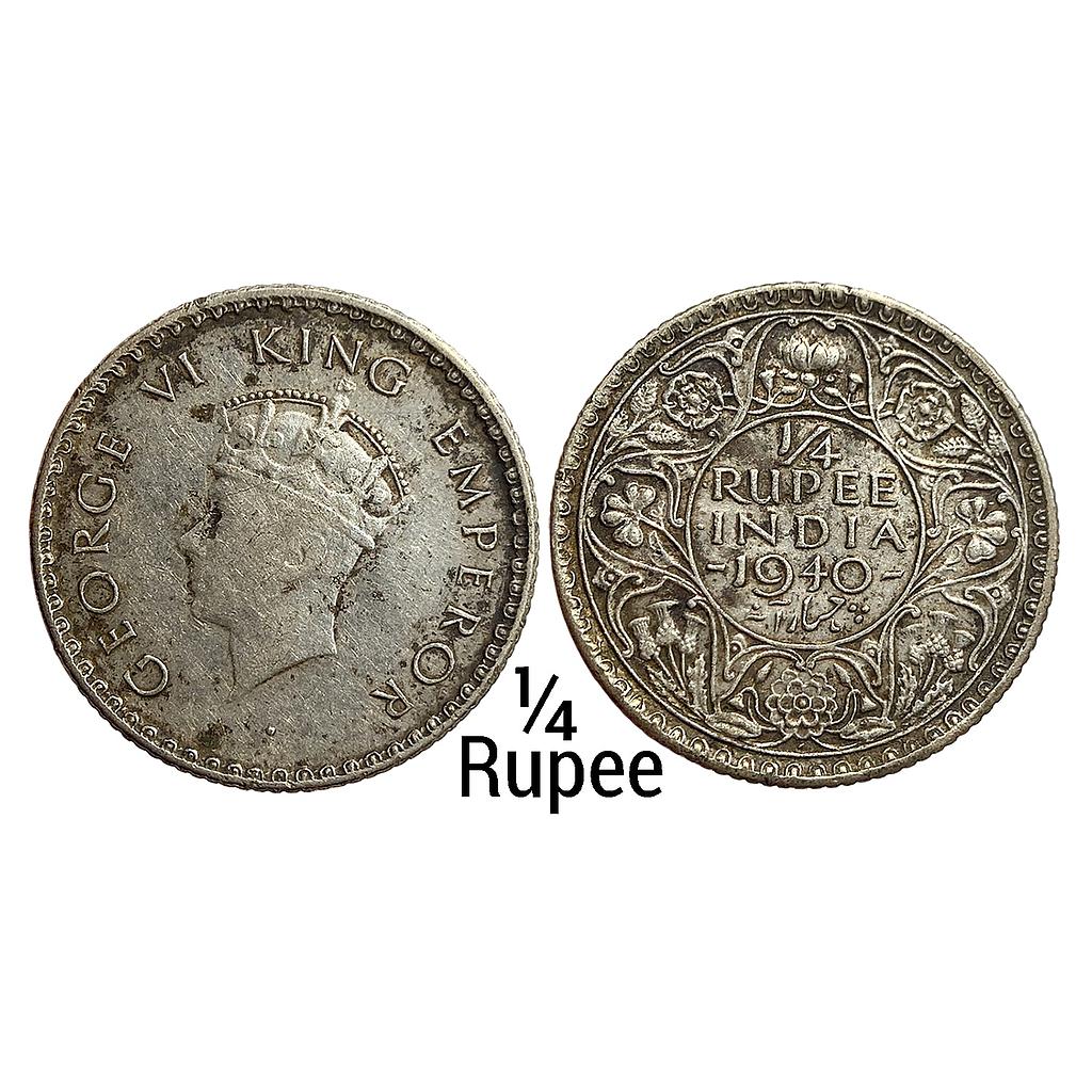 British India George VI 1940 AD Bombay Mint 1st Head Half Silver 1/4 Rupee