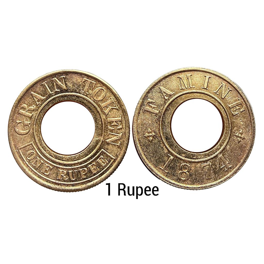 Famine Relief Grain Token 1874 AD Gold Gilt 1 Rupee