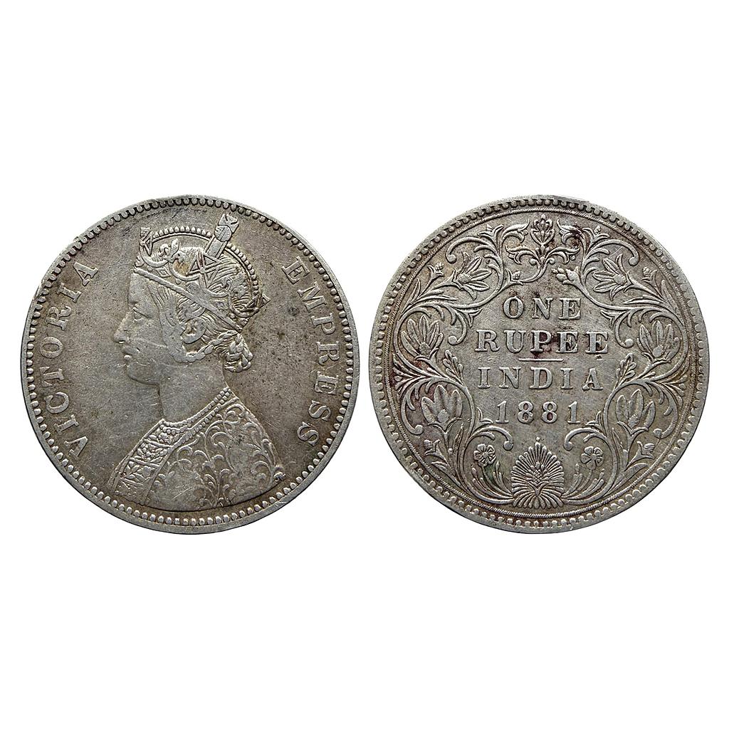 British India Victoria Empress 1881 AD Bombay Mint A3 / IV / dot Silver Rupee