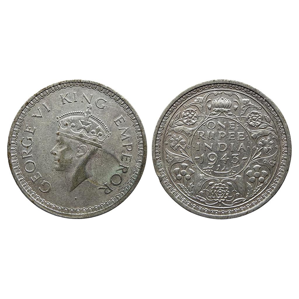 British India George VI 1943 AD Bombay Mint  small 3 C I a Half Silver Rupee