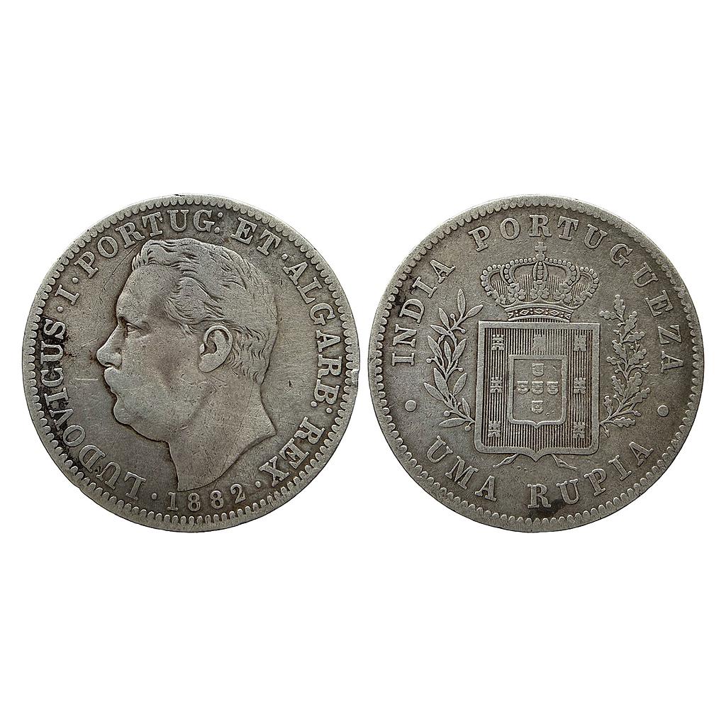 Indo Portuguese Goa Luiz I Ludwig 1882 AD Silver (.917) Uma Rupia/Rupee