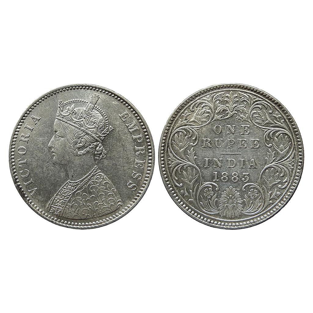 British India Victoria Empress 1883 AD Bombay Mint Obv A3 Rev. I B raised Silver Rupee