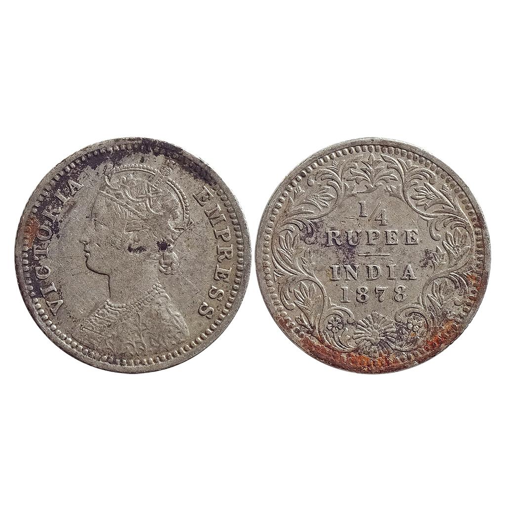 British India, Victoria Empress, 1878 AD, Calcutta Mint, C / II / No mint mark, Silver "1/4 Rupee"
