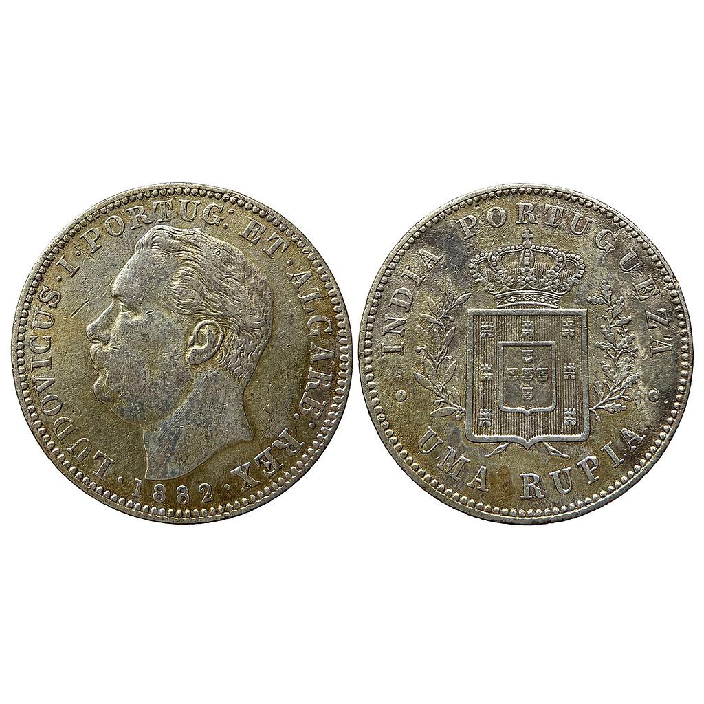 Indo Portuguese Goa Luiz I Ludwig 1882 AD Silver (.917) Uma Rupia Rupee