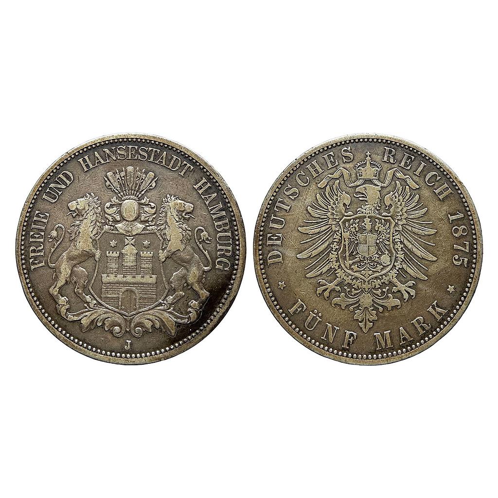 German States Hamburg 1875 Silver (.900) 5 Mark