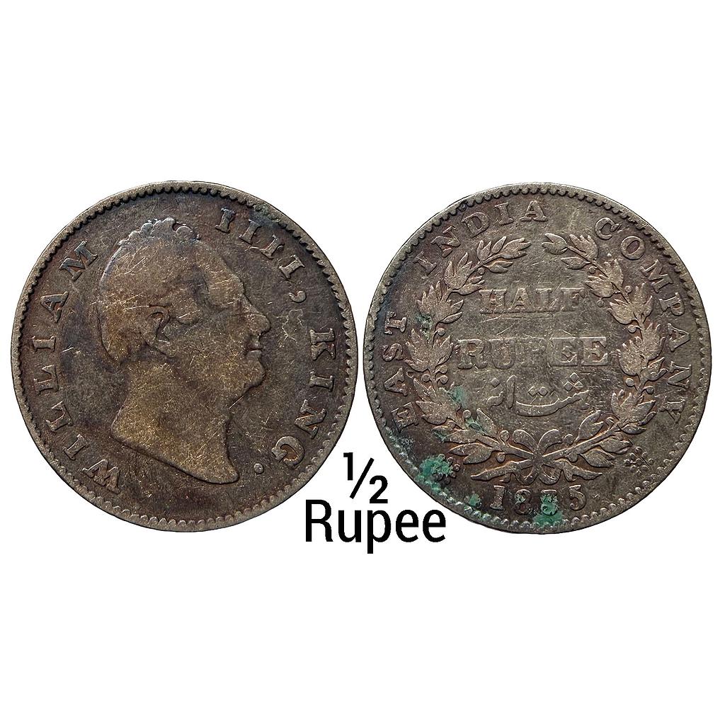 EIC William IV 1835 AD Bombay Mint  No initials 20 Berries 10L+10R Silver 1/2 Rupee