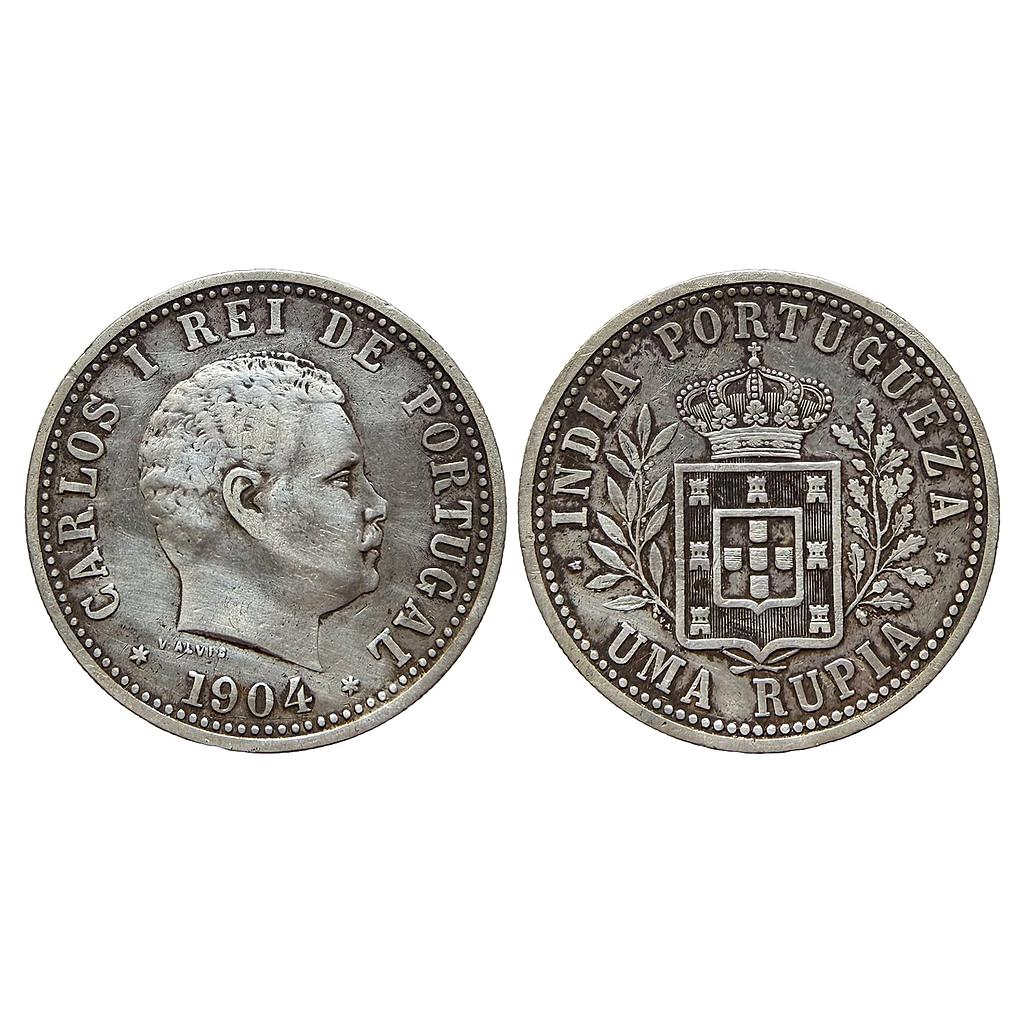 Indo Portuguese Goa Carlos I 1904 AD Silver Uma Rupia/Rupee