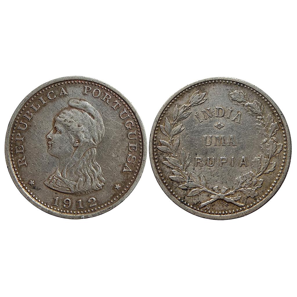 Indo Portuguese Goa 1912 AD Silver (.917) Uma Rupia Rupee