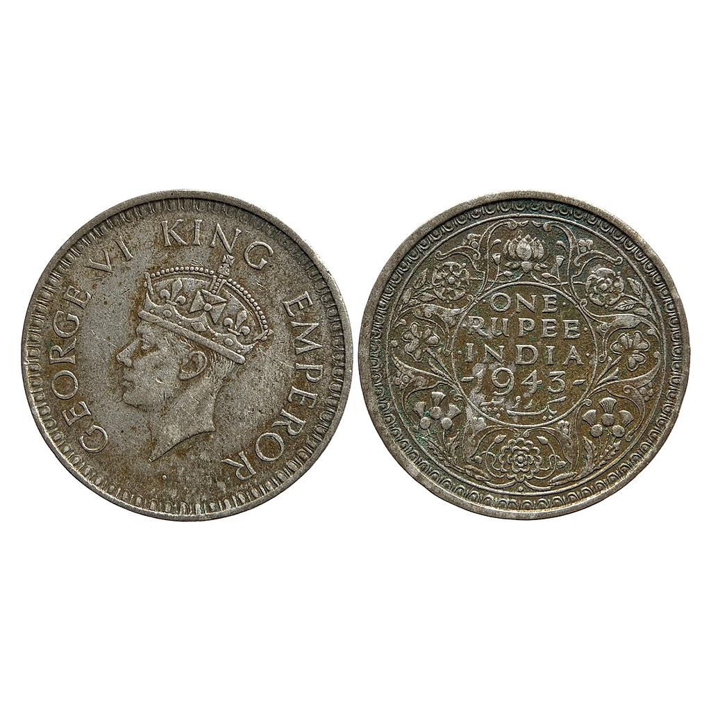 British India George VI 1943 AD Bombay Mint Large Head Half Silver Rupee