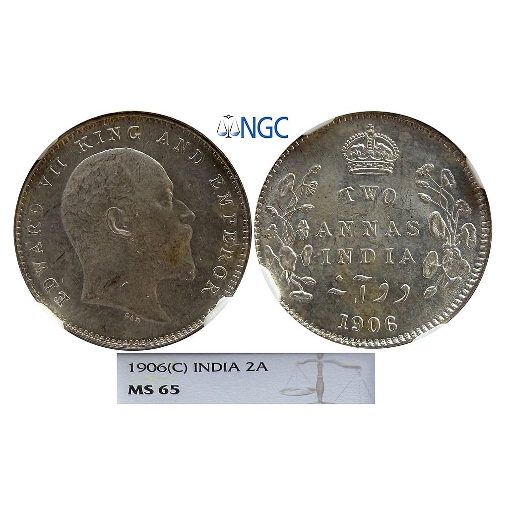 British India Edward VII 1906 AD Calcutta Mint Silver 2 Annas