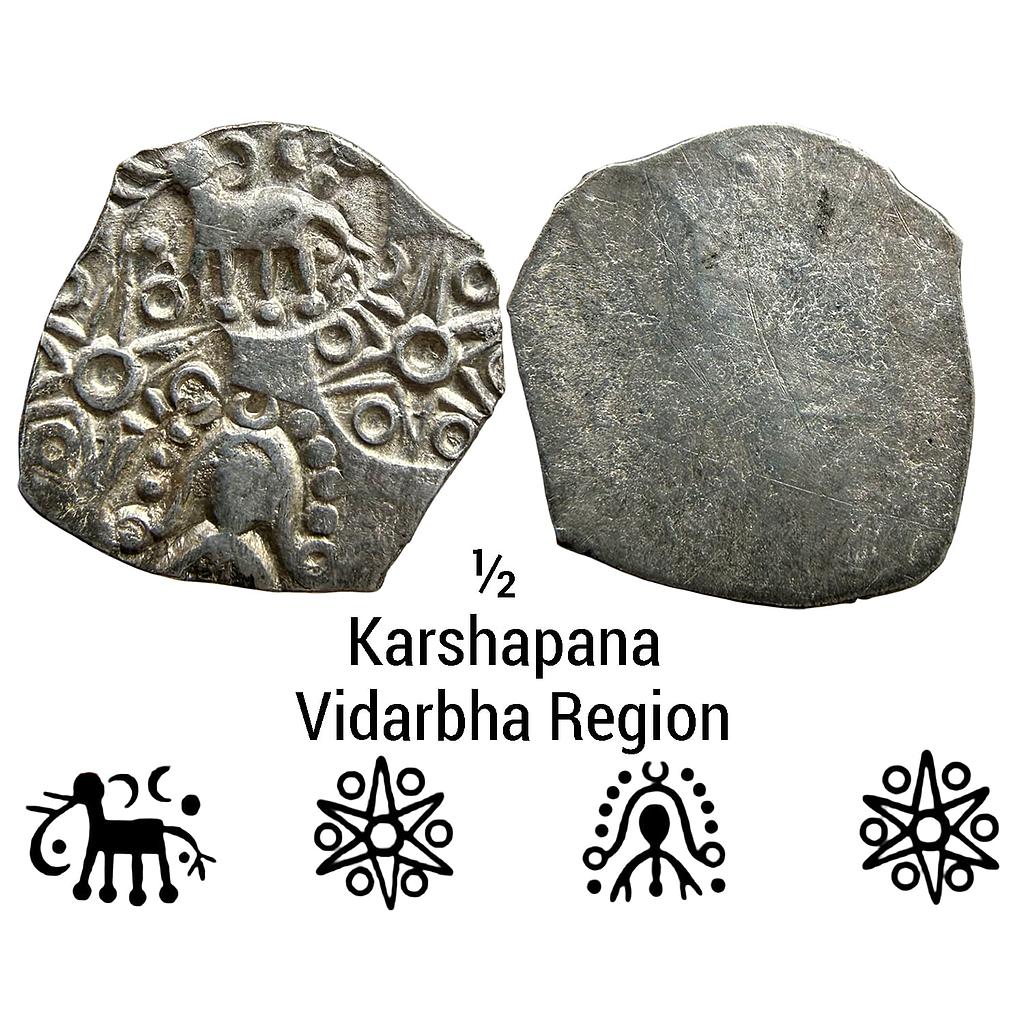 Ancient Punch Marked Coinage Northern Vidarbha Melghat Region Makhala Hoard type Silver 1/2 Karshapana