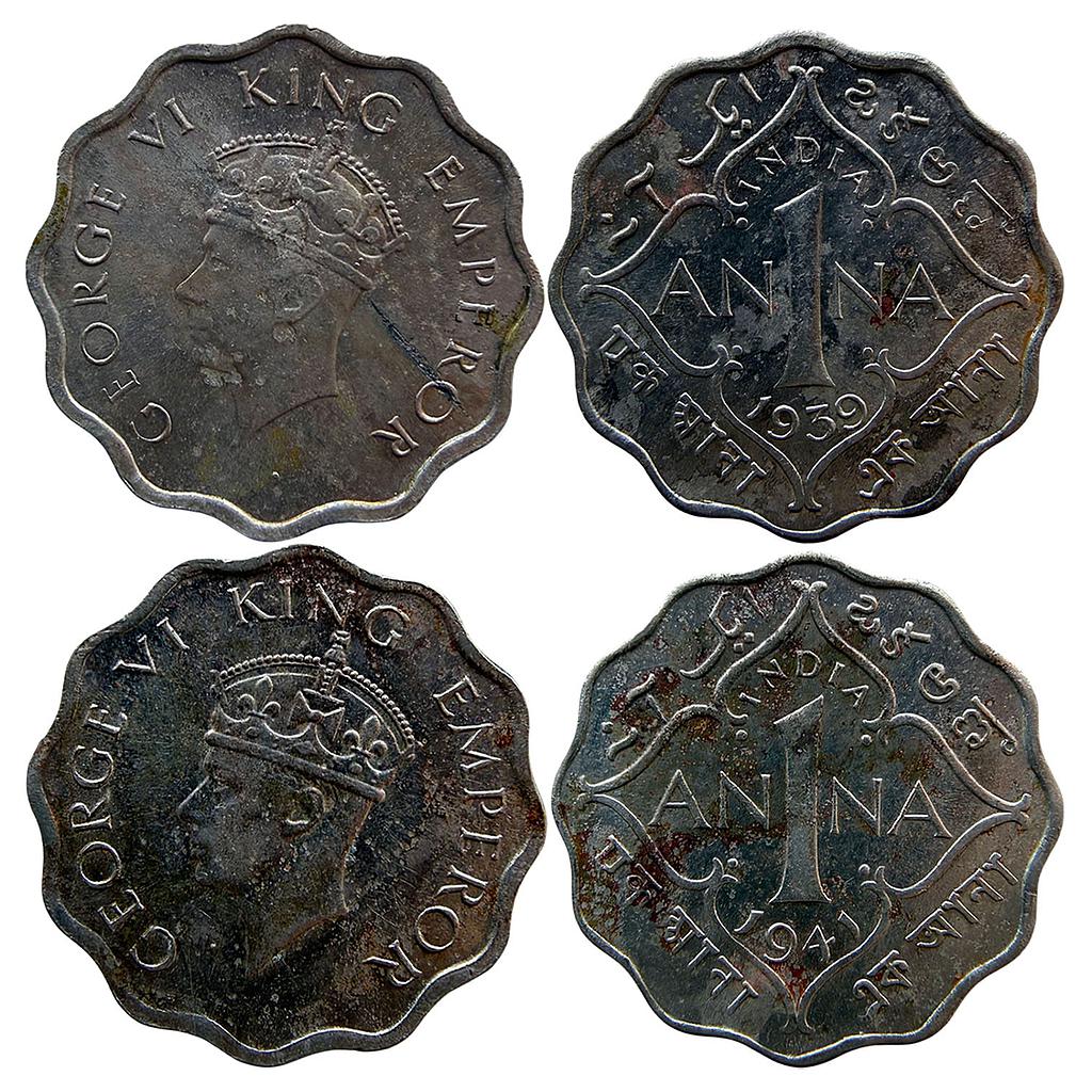 British India George VI 1939 AD 1941 AD Set of 2 Coins Cupro-Nickel 1 Anna