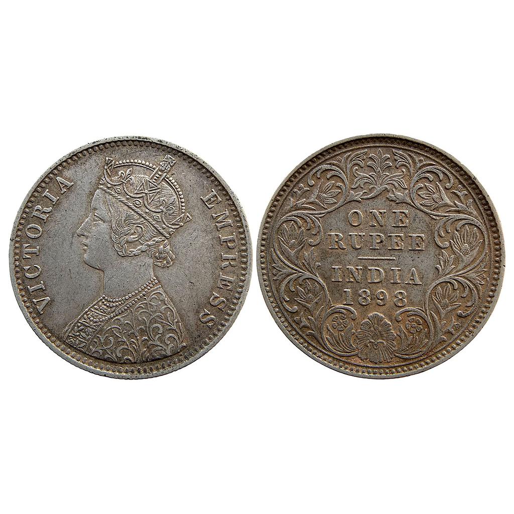British India Victoria Empress 1898 AD Calcutta Mint Obv C3 Rev I C Incuse Silver Rupee
