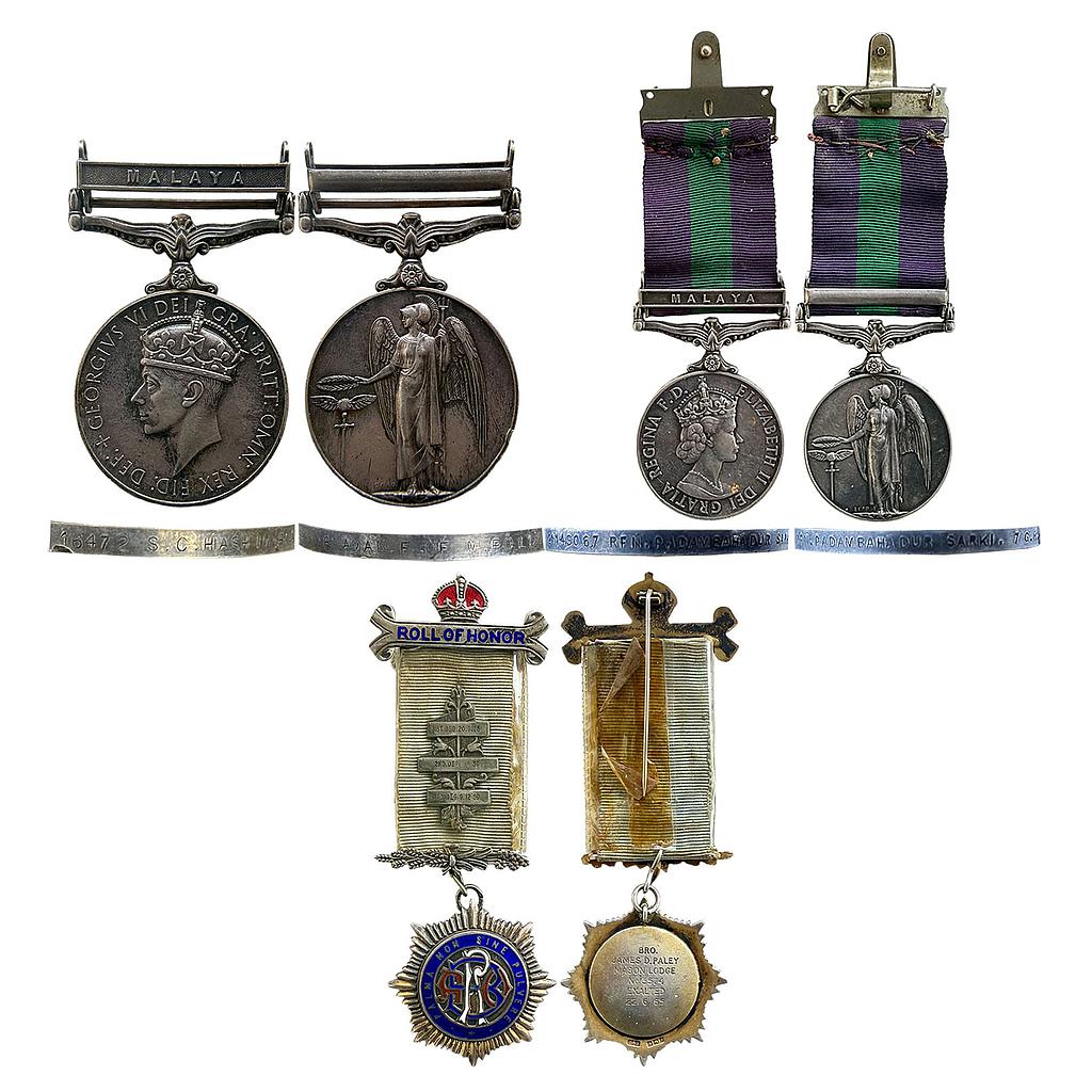 India General Service Medal George VI Queen Elizabeth II Roll Of Honour Palma Non Sine Pulvere Set of 3 Medals