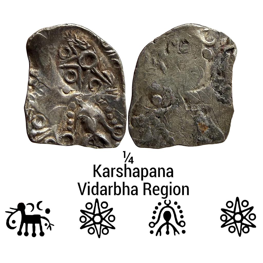 Ancient Punch Marked Coinage Northern Vidarbha Melghat Region Makhala Hoard type Silver 1/4 Karshapana
