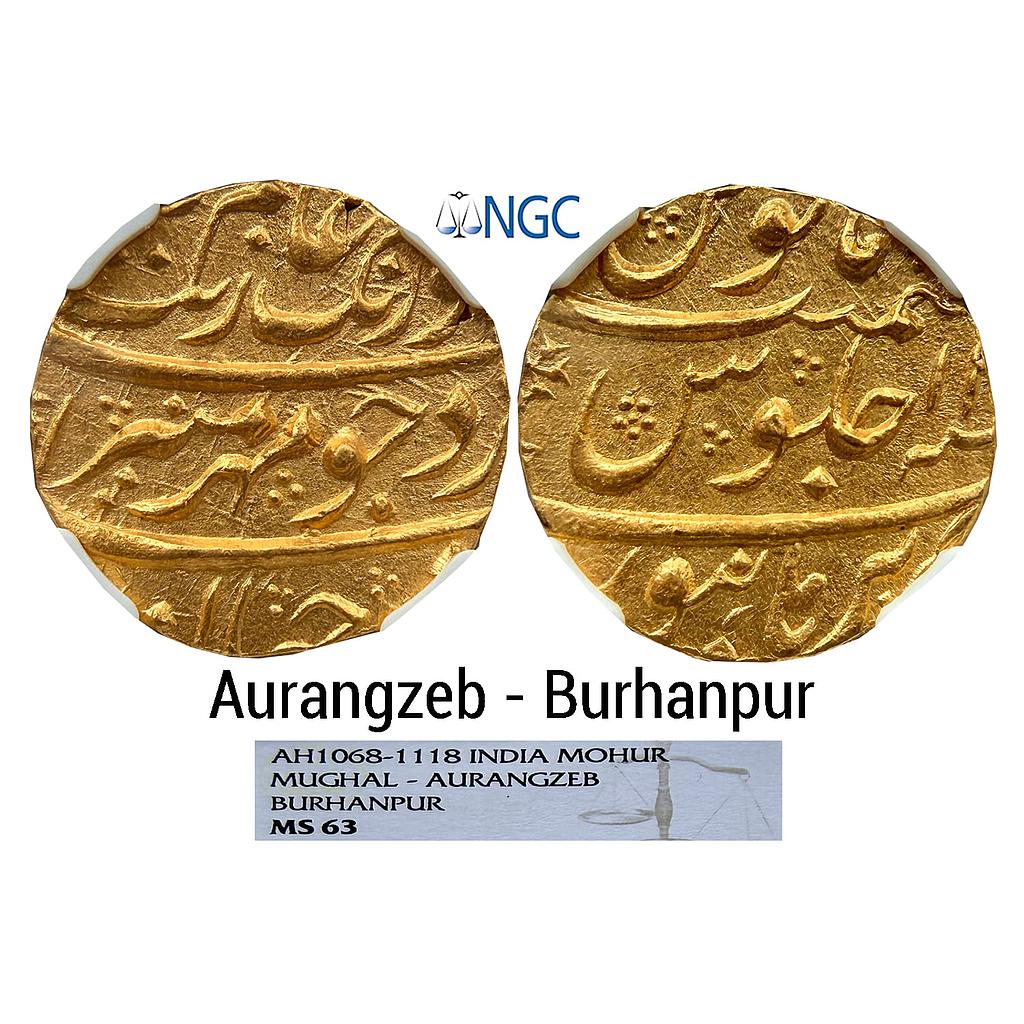 Mughal Aurangzeb Burhanpur Mint Gold Mohur