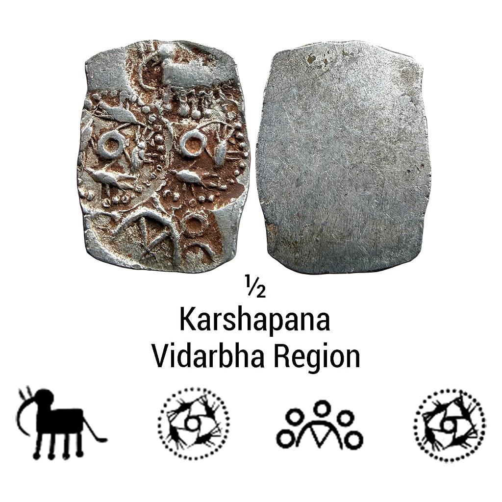 Ancient Punch Marked Coinage Northern Vidarbha Melghat Region Makhala Hoard type Silver 1/2 Karshapana