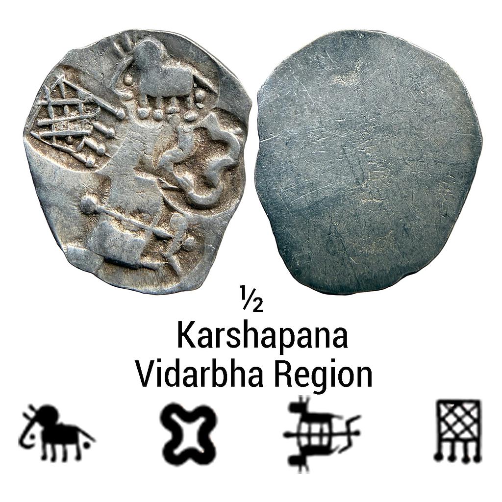 Ancient Punch Marked Coinage Vidarbha Region Adam-Pauni Hoard type Silver 1/2 Karshapana