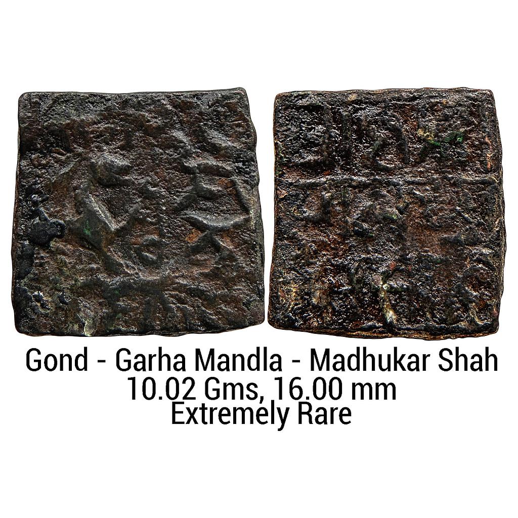 Hindu Medieval Gond kingdom of Garha Mandla Madhukar Shah Copper Square Paisa