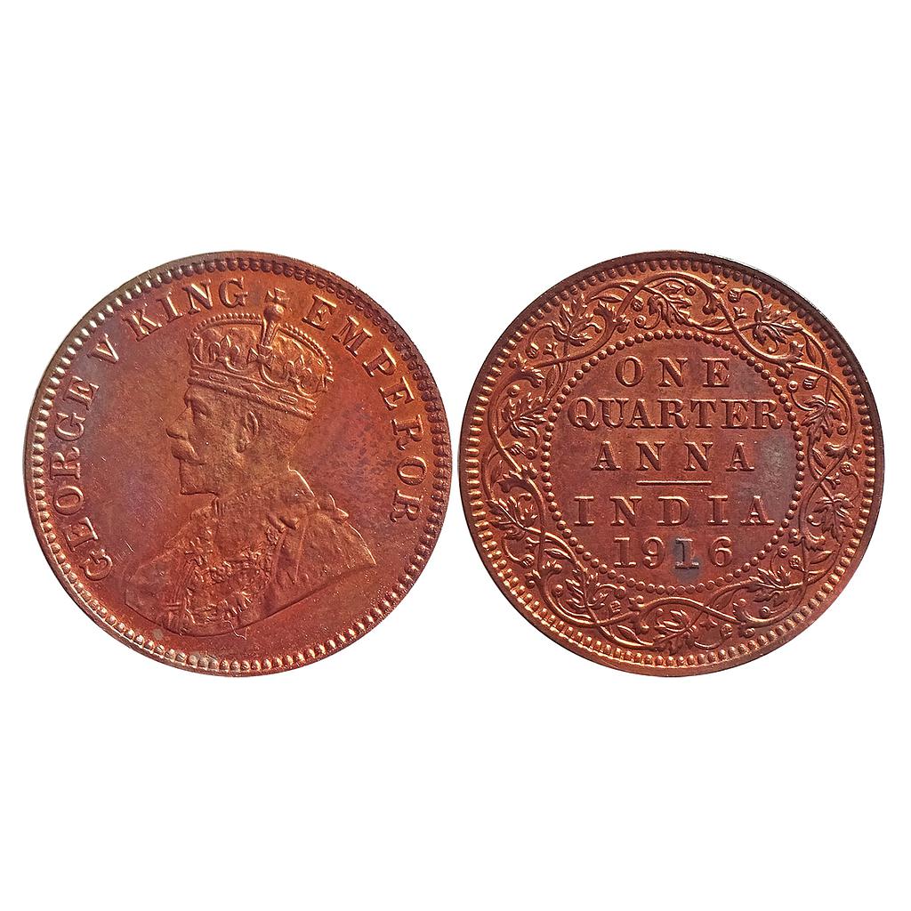 British India, George V, 1916 AD, Calcutta Mint, Copper "1/4 Anna"