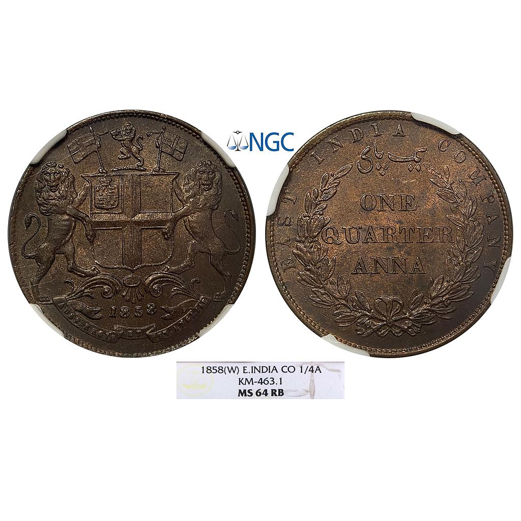 EIC, Uniform Coinage, AD 1858, Birmingham Mint, Copper "1/4 Anna"