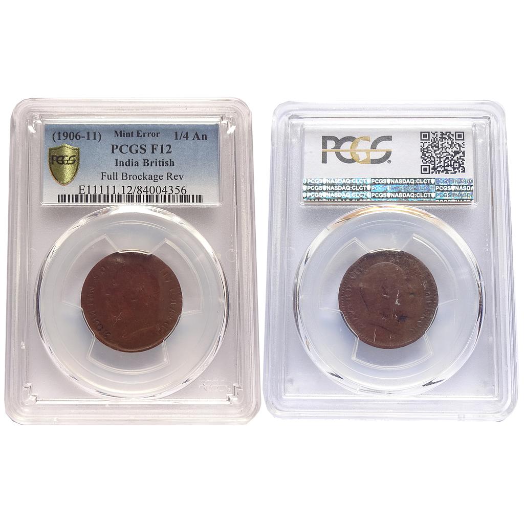 Edward VII Copper 1/4 Anna Error obverse Brockage lakhi impression on Rev Rare