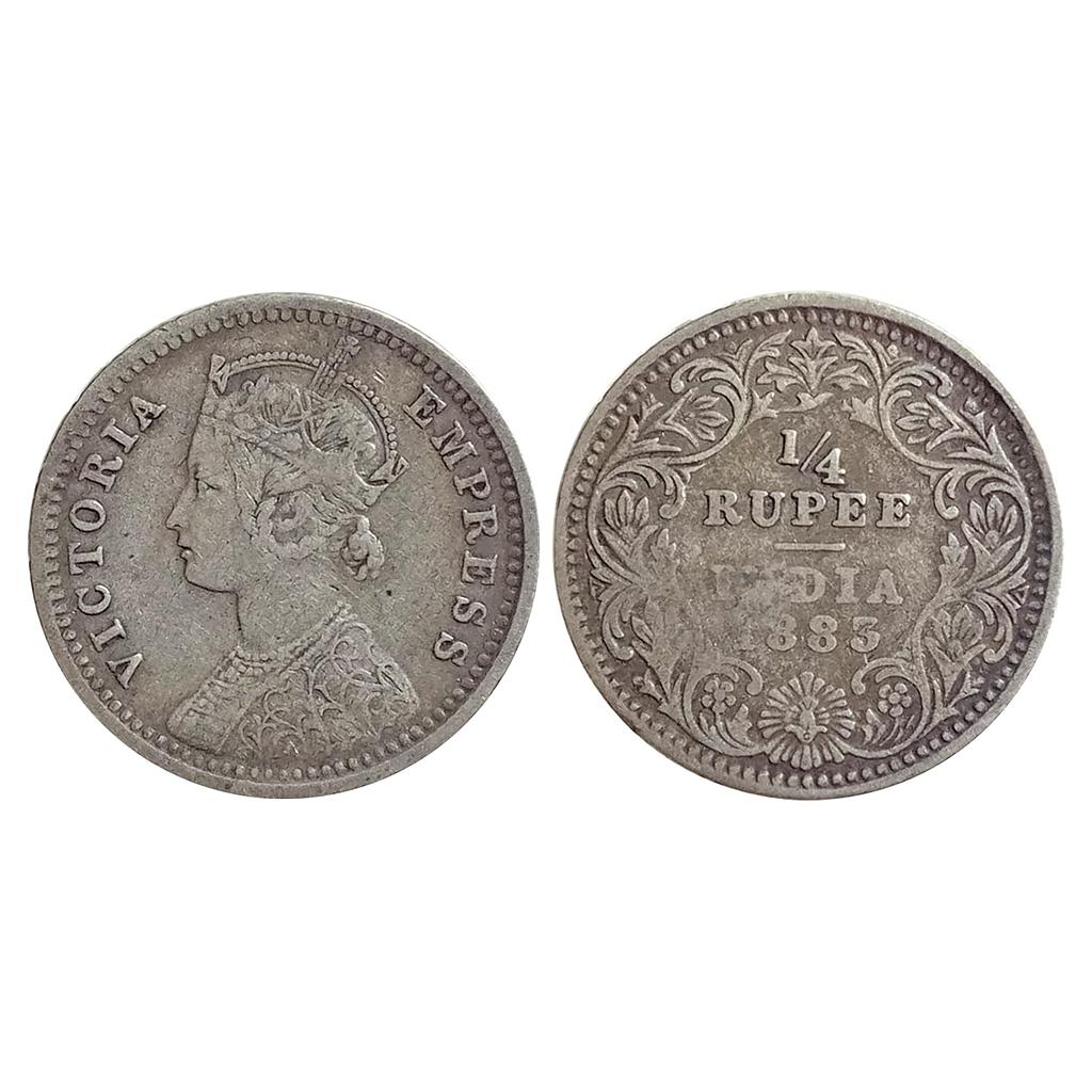 British India Victoria Empress 1883 AD Obv C Rev II C incuse Calcutta Mint Silver 1/4 Rupee