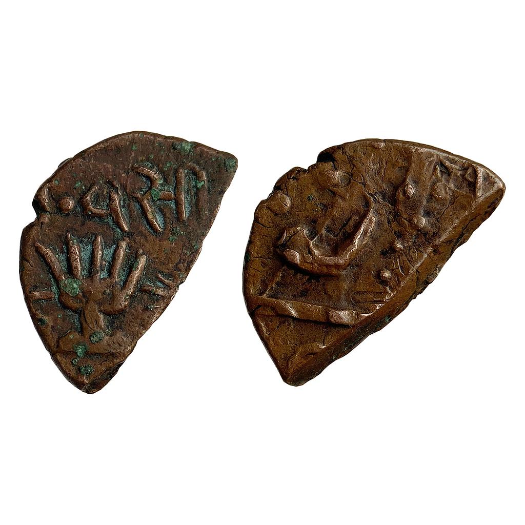 IPS Lunavada State Wakhat Singh open palm hand symbol Copper 1/2 Paisa