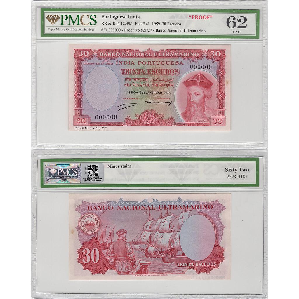 Portuguese India 'PROOF' 30 Escudos Banco Nacional Ultramarino
