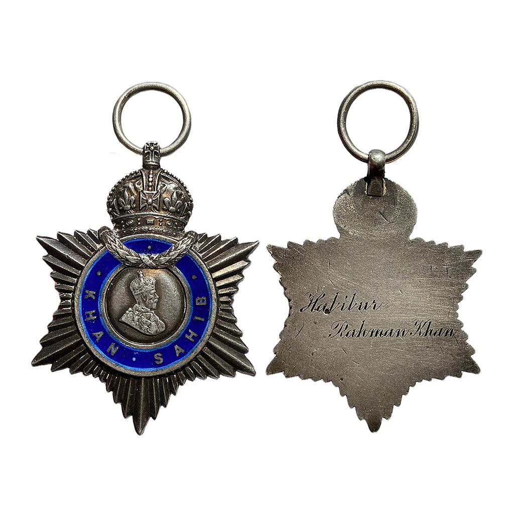 British India Indian Title Badge for Muslims Khan Sahib 3rd Class George V Silver Medal