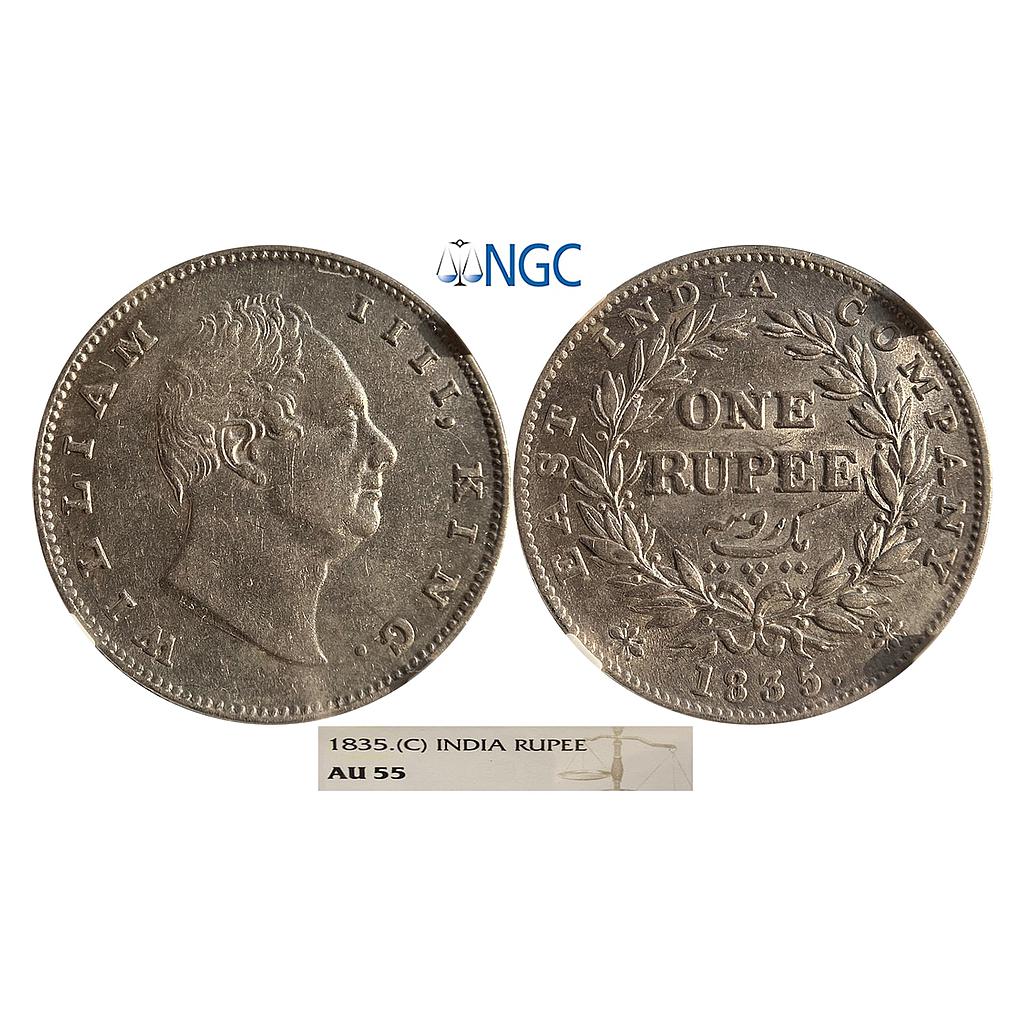 EIC William IV 1835 AD RS incuse B / II Bud leaves 20 Berries Calcutta Mint Silver Rupee