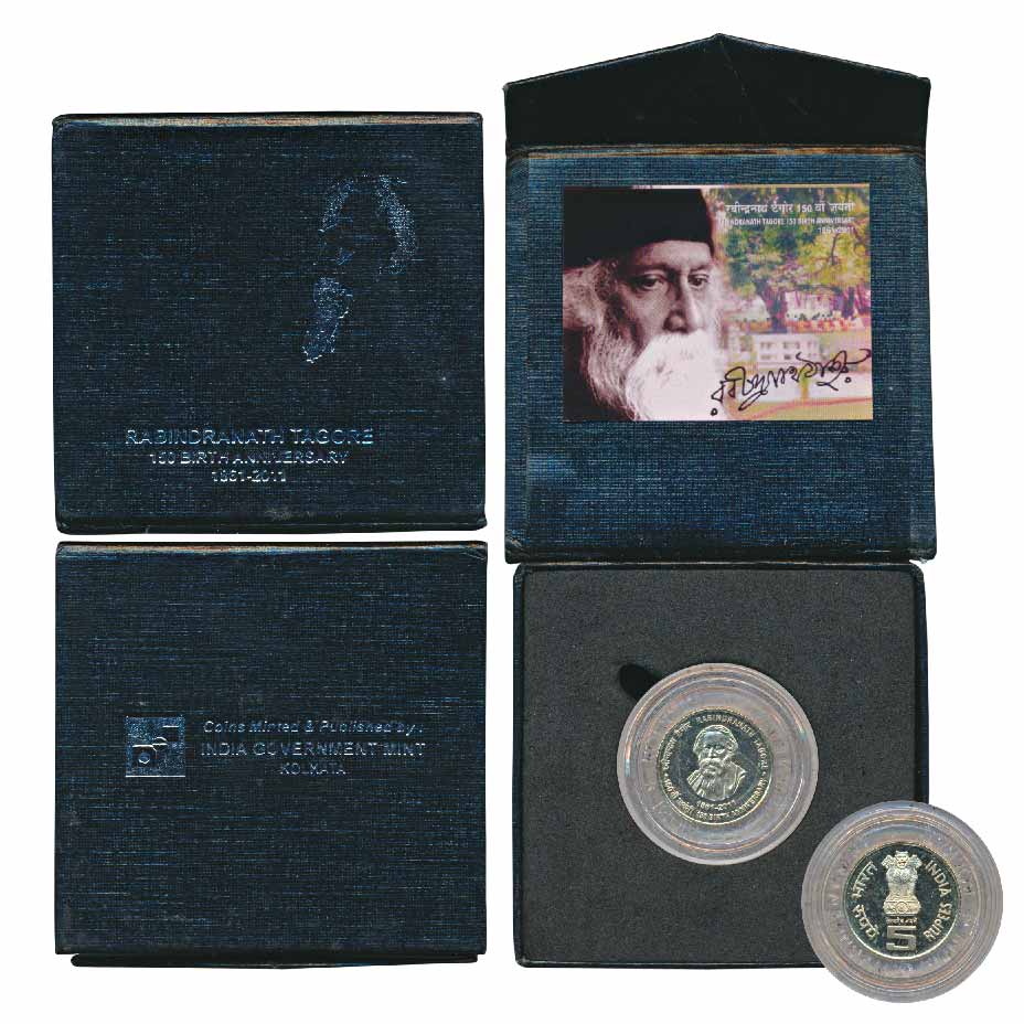 Republic India Nickel Brass Rupees 5 2011 AD 150th Birth Anniversary of Rabindranath Tagore